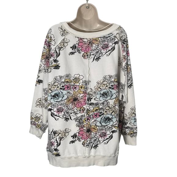 Free People Go On Floral Pastel Oversized Pullover Sweatshirt Size L - Picture 6 of 11